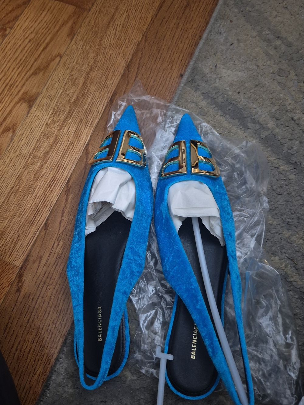 Balenciaga Women’s Pointed Toe Slingback Flats in Bright Blue